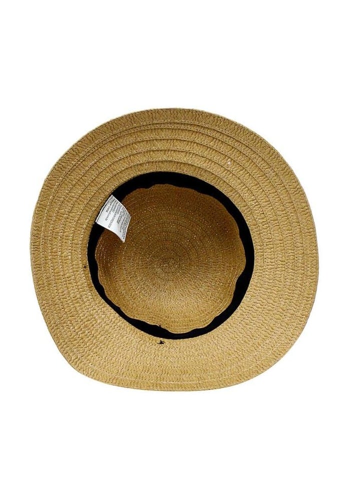 DAISO Unisex Wide Brim Hat with Ribbon in Brown/Black - Image 3